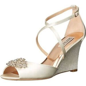 Badgley Mischka Cream Abigail Evening Wedge Sandals